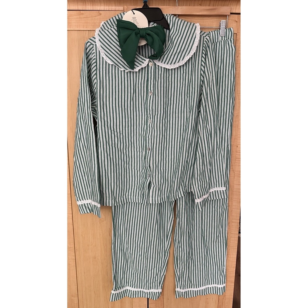 NWOT Rachel Ashwell Cottage Core Sz Large Holiday Pajama Set Eyelet Trim Cotton